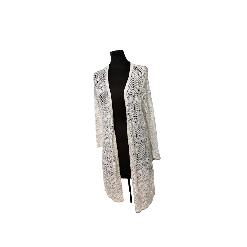 Hippie XL Safari Chic ‎ Crochet Lace White Long Open Knit Boho Festival Cover Up